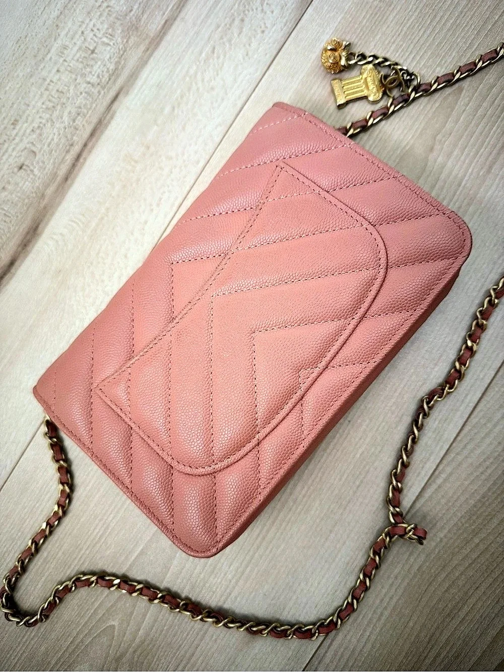 Chanel Ancient Greek Charm Wallet on Chain Chevron Caviar